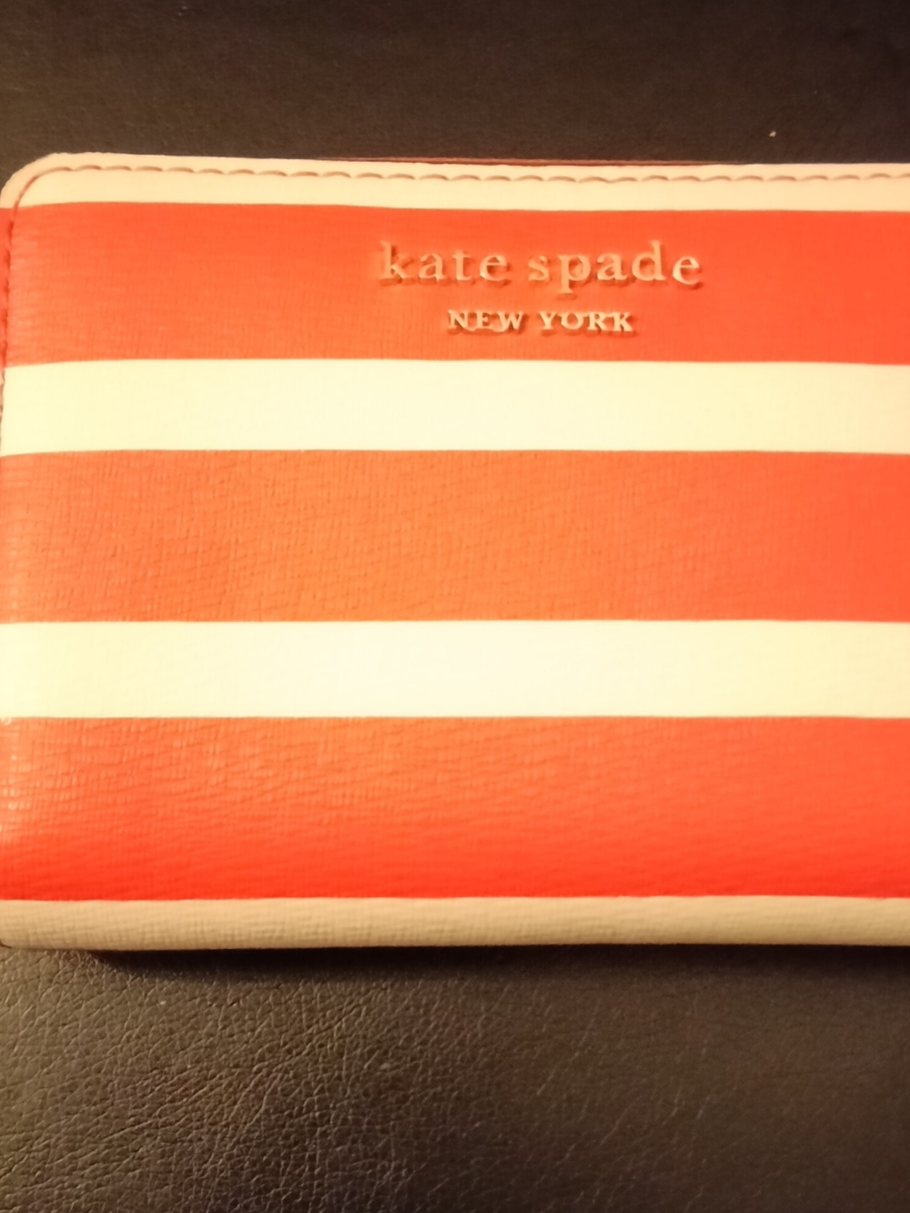 kate spade NY Spencer Orange and White Striped Zip Wallet NWT